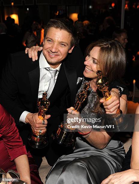 Jeremy Renner and Kathryn Bigelow attends the 2010 Vanity Fair Oscar Party hosted by Graydon Carter at the Sunset Tower Hotel on March 7, 2010 in...