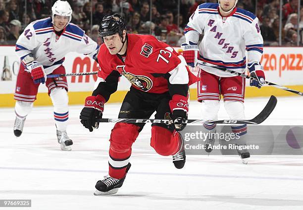 Jarkko Ruutu of the Ottawa Senators skates against the New York Rangers at Scotiabank Place on March 2, 2010 in Ottawa, Ontario, Canada.