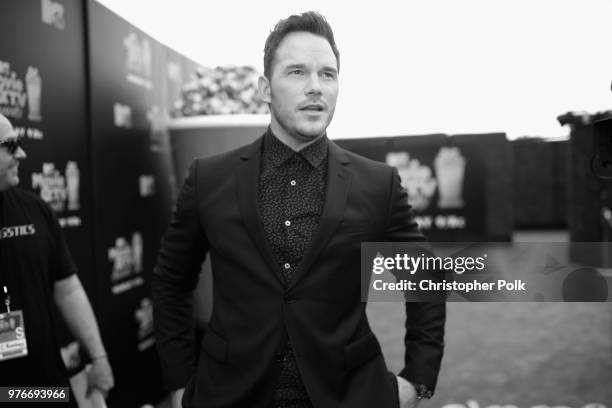 Actor Chris Pratt attends the 2018 MTV Movie And TV Awards at Barker Hangar on June 16, 2018 in Santa Monica, California.