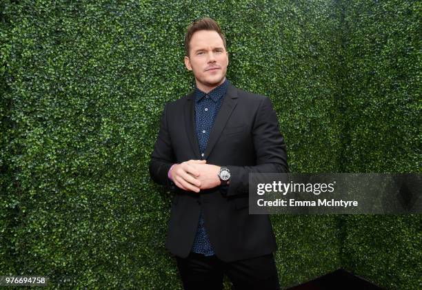 Actor Chris Pratt attends the 2018 MTV Movie And TV Awards at Barker Hangar on June 16, 2018 in Santa Monica, California.