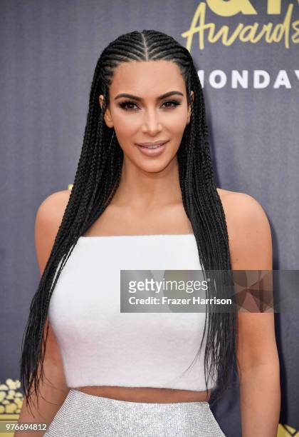 Kim Kardashian attends the 2018 MTV Movie And TV Awards at Barker Hangar on June 16, 2018 in Santa Monica, California.