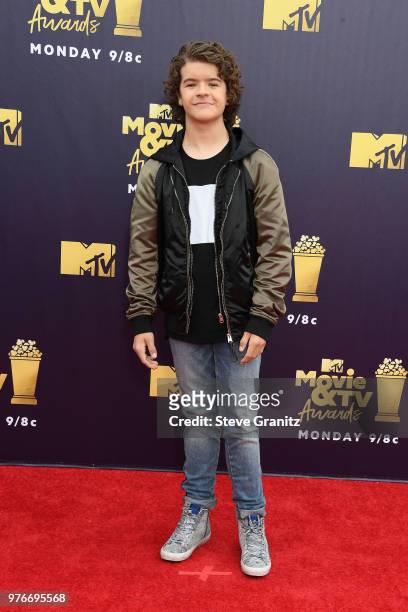 Gaten Matarazzo attends the 2018 MTV Movie And TV Awards at Barker Hangar on June 16, 2018 in Santa Monica, California.