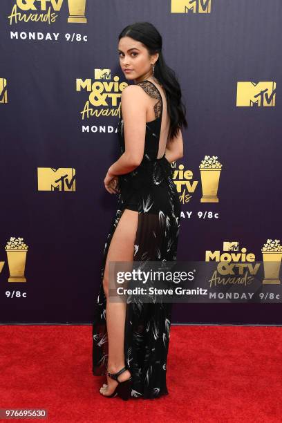 Actress Camila Mendes attends the 2018 MTV Movie And TV Awards at Barker Hangar on June 16, 2018 in Santa Monica, California.
