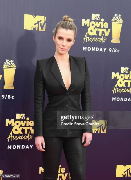 Actor Betty Gilpin attends the 2018 MTV Movie And TV Awards at Barker Hangar on June 16, 2018 in Santa Monica, California.