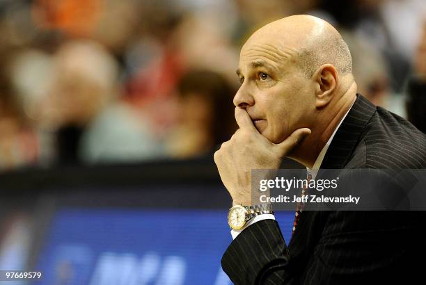 Seth Greenberg, head coach of the Virginia Tech Hokies on the sidelines against the University of Miami Hurricanes in their quarterfinal game in the...