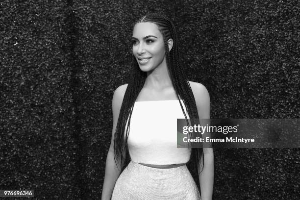 Personality Kim Kardashian attends the 2018 MTV Movie And TV Awards at Barker Hangar on June 16, 2018 in Santa Monica, California.