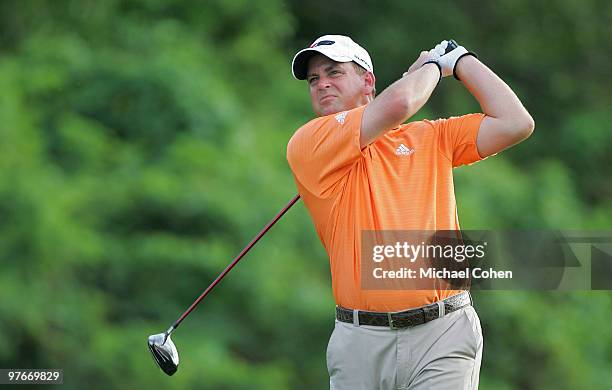 Matt Bettencourt hits a drive during the continuation of the first round of the Puerto Rico Open presented by Banco Popular at Trump International...