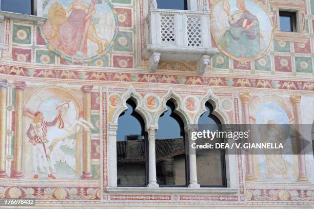 Frescoes by Andrea Bellunello on the facade of the painting Palace, castle of Spilimbergo, Friuli-Venezia Giulia, Italy, 15th century.