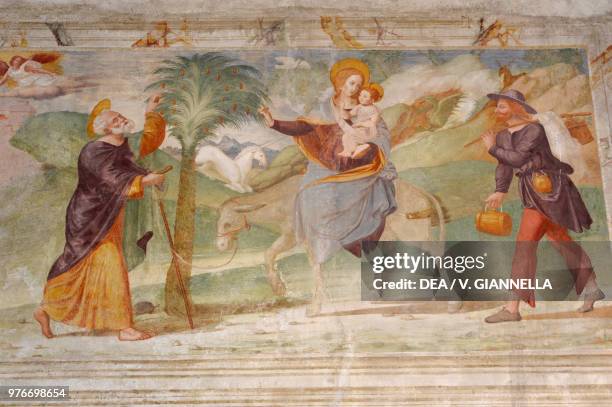 The escape from Egypt fresco in the counter-facade of the cathedral of Spilimbergo, Friuli-Venezia Giulia, Italy, 16th century.