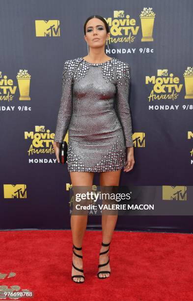 Actress/singer Mandy Moore attends the 2018 MTV Movie & TV awards, at the Barker Hangar in Santa Monica on June 16, 2018. - This year's show is not...