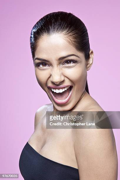 Actress Freida Pinto poses for a portrait session on July 21, 2009 in New York City.
