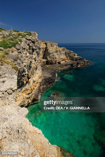 View of the Ionian coast near Punta Ristola, Santa Maria di Leuca, Apulia, Italy.