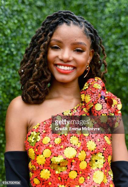 Recording artist Halle Bailey of R&B duo Chloe X Halle attend the 2018 MTV Movie And TV Awards at Barker Hangar on June 16, 2018 in Santa Monica,...