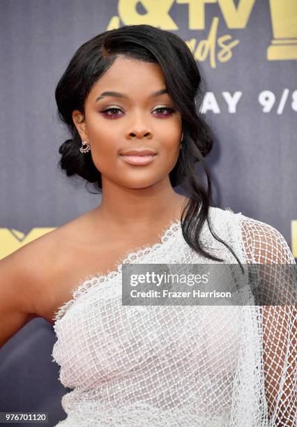 Actor Ajiona Alexus attends the 2018 MTV Movie And TV Awards at Barker Hangar on June 16, 2018 in Santa Monica, California.