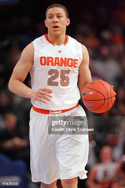 Brandon Triche of the Syracuse Orange during the quarterfinal of the 2010 NCAA Big East Tournament at Madison Square Garden on March 11, 2010 in New...