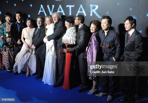 Director James Cameron his wife Suzy Amis and Producer Jon Landau and Japanese guests attend "Avatar" Japan Premiere at Roppongi Hills on December...