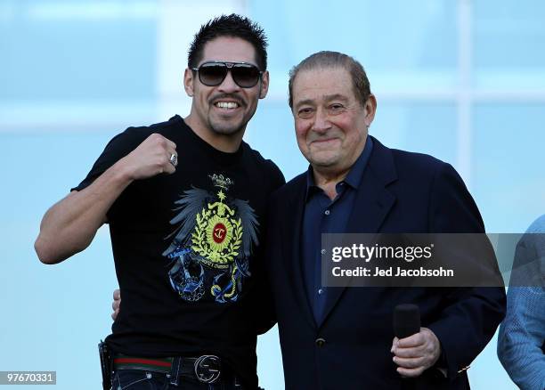 Boxer Antonio Margarito of Mexico and promoter Bob Arum pose in front of Cowboys Stadium before the weigh-in for the WBO welterweight title fight...