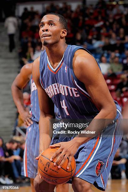 Derrick Brown of the Charlotte Bobcats shoots a free throw during the game against the Sacramento Kings on January 30, 2010 at Arco Arena in...