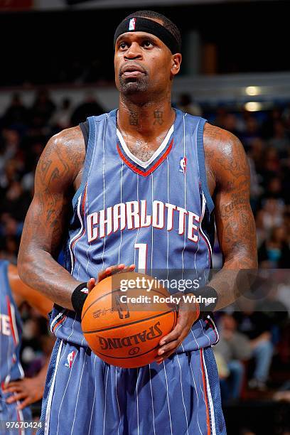 Stephen Jackson of the Charlotte Bobcats shoots a free throw during the game against the Sacramento Kings on January 30, 2010 at Arco Arena in...