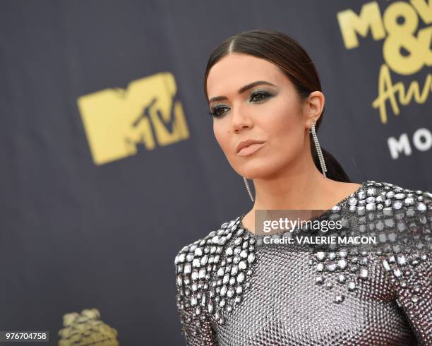 Actress/singer Mandy Moore attends the 2018 MTV Movie & TV awards, at the Barker Hangar in Santa Monica on June 16, 2018. - This year's show is not...