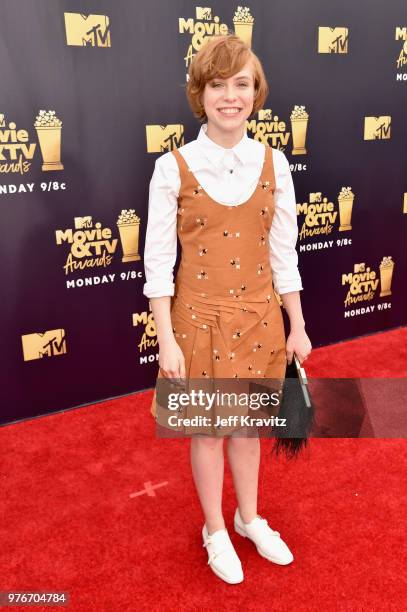 Actor Sophia Lillis attends the 2018 MTV Movie And TV Awards at Barker Hangar on June 16, 2018 in Santa Monica, California.