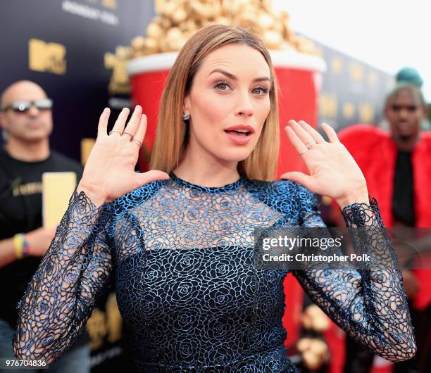 Actor Arielle Vandenberg attends the 2018 MTV Movie And TV Awards at Barker Hangar on June 16, 2018 in Santa Monica, California.