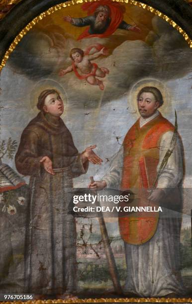 Saint Anthony of Padua and Saint Valentine painting in the church of the Virgin of the Snow, Gries, Trentino-Alto Adige, Italy 18th century.