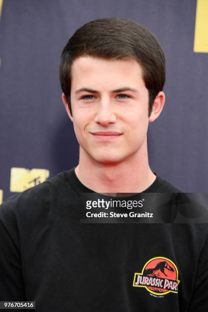 Actor Dylan Minnette attends the 2018 MTV Movie And TV Awards at Barker Hangar on June 16, 2018 in Santa Monica, California.