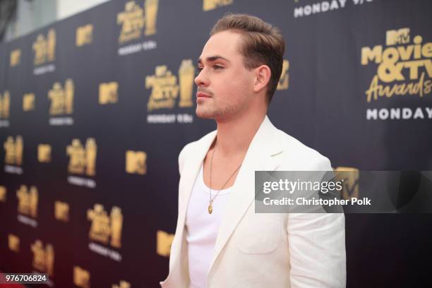 Actor Dacre Montgomery attends the 2018 MTV Movie And TV Awards at Barker Hangar on June 16, 2018 in Santa Monica, California.