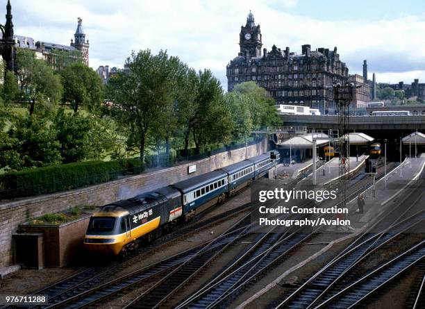 Edinburgh, Waverley. The 10:55 for Aberdeen leaves Waverley station. .