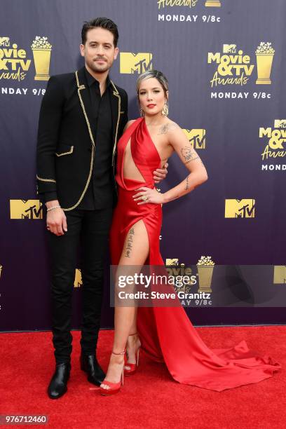 Rapper G-Eazy and singer Halsey attend the 2018 MTV Movie And TV Awards at Barker Hangar on June 16, 2018 in Santa Monica, California.