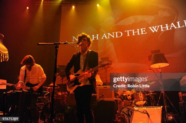 Fred Abbott, Charlie Fink and Jack Hamson of Noah and the Whale perform at The Roundhouse on March 12, 2010 in London, England.