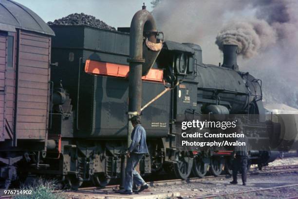 Yugoslav State Railway 28 Class 0-10-0 at Stanjel on the line between Nova Gorica and Sezana in August 1972. These former Austrian 0-10-0s were...