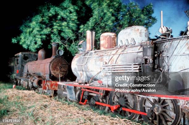 Abandoned engines at Santa Fe on Argentina's Belgrano Railway on the right is an 8A Class Prairie 2-6-2 built by Societe Suisse in 1909 and on the...