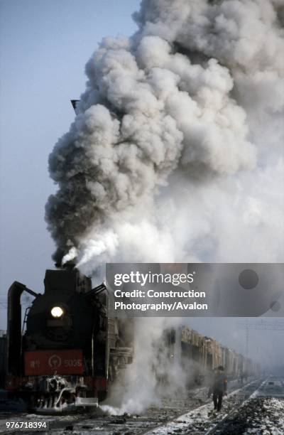 During winter the temperature at Harbin is often -20c and the steam from the JS Class Mikado 2-8-2s as they get their heavy trains on the move...