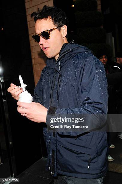 Musician Mark Hoppus enters his Midtown hotel on March 12, 2010 in New York City.