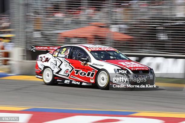 Garth Tander of the Toll Holden Racing Team drives during the top ten shoot out of the Clipsal 500, which is round three of the V8 Supercar...
