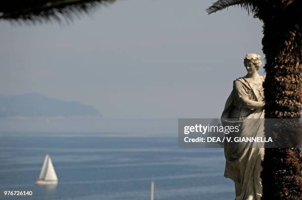 Ligurian Sea seen from the Italian garden of Villa Durazzo, Santa Margherita Ligure, Liguria, Italy.