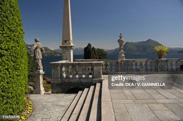Panoramic terrace in the garden of Isola Bella, Lake Maggiore, Piedmont, Italy.