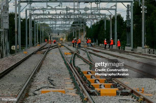 New crossovers installed at Bourne End during the upgrading of the West Coast Main Line. August 2003, United Kingdom.