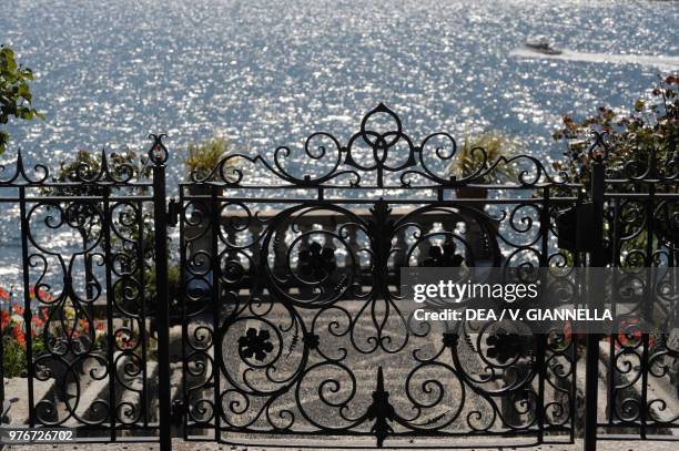 Wrought iron balustrade in the garden of Isola Bella, Lake Maggiore, Piedmont, Italy.