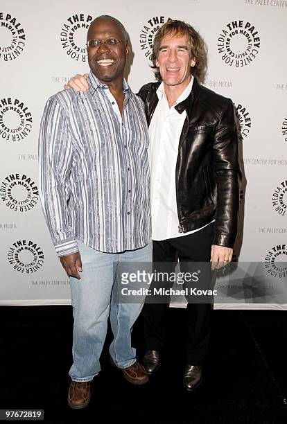 Actors Andre Braugher and Scott Bakula attend the "Men Of A Certain Age" event at the 27th Annual PaleyFest at Saban Theatre on March 11, 2010 in...