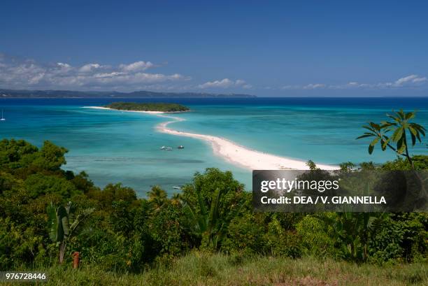 View of the sand isthmus on Nosy Iranja island, Madagascar.