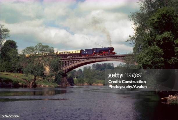 Severn Valley Railway. No 600 Gordon crosses Victoria Bridge en route for Bewdly with an imaculate rake of chocolate and cream coaches. , United...