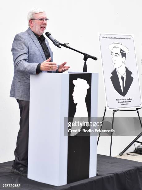 Leonard Maltin speaks on stage at City of Los Angeles officially declares June 16th 2018 "Buster Keaton Day" on June 16, 2018 in Los Angeles,...