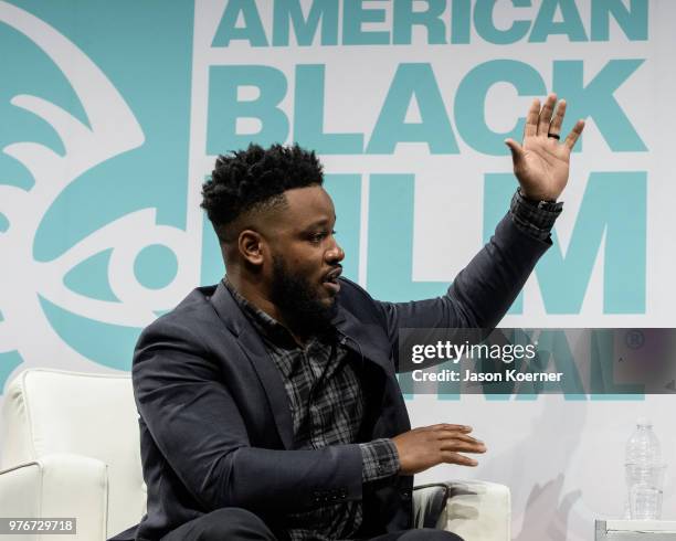 Ryan Coogler speaks on stage during ABFF Talks : A Conversation with Ryan Coogler at the New World Center during the 22nd Annual American Black Film...