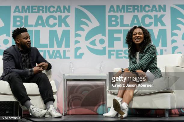 Ryan Coogler speaks on stage during ABFF Talks : A Conversation with Ryan Coogler at the New World Center during the 22nd Annual American Black Film...