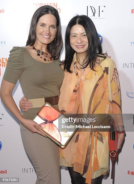 Anchorwoman Contessa Brewer and designer Vivienne Tam attend the "Women In The World: Stories and Solutions" global summit at Hudson Theatre on March...