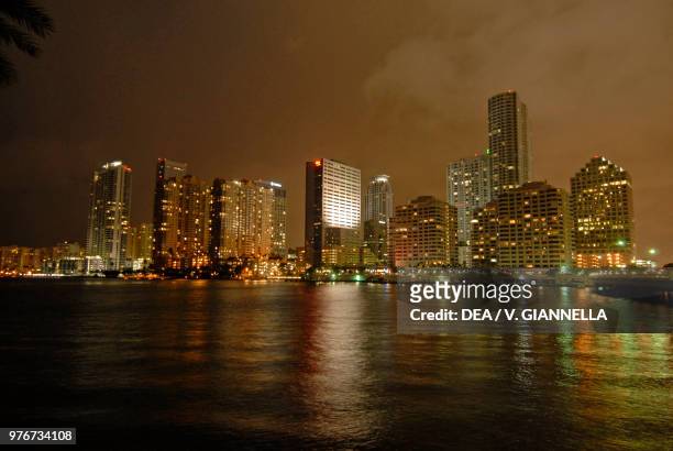 Skyline with skyscrapers at night, Miami, United States of America.