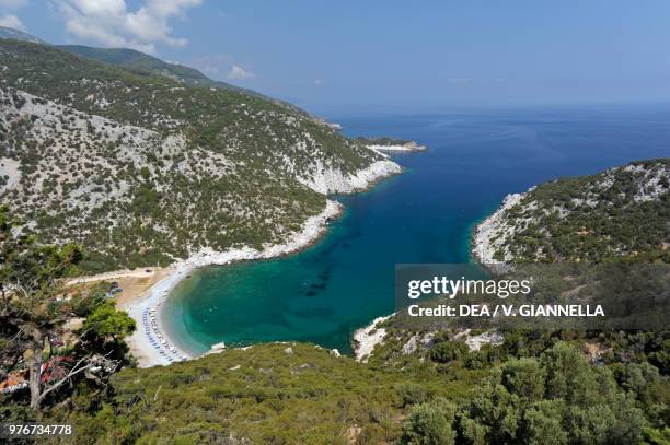 View of the beach of Glysteri, Skopelos Island, Northern Sporades, Greece.